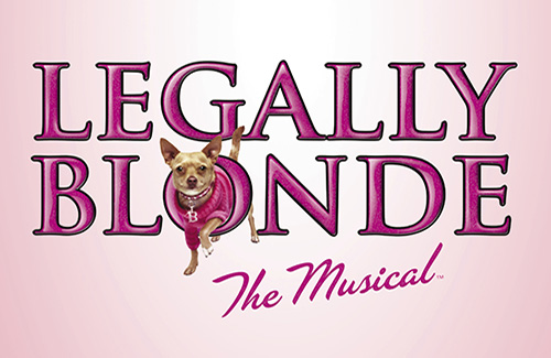 Legally Blonde Logo that includes a small dog named Bruiser coming out of the logo. 